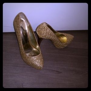 Gold pump heels